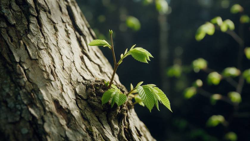 Germoglio verde su corteccia d’albero: l’elemento Legno e la primavera nella Medicina Tradizionale Cinese
