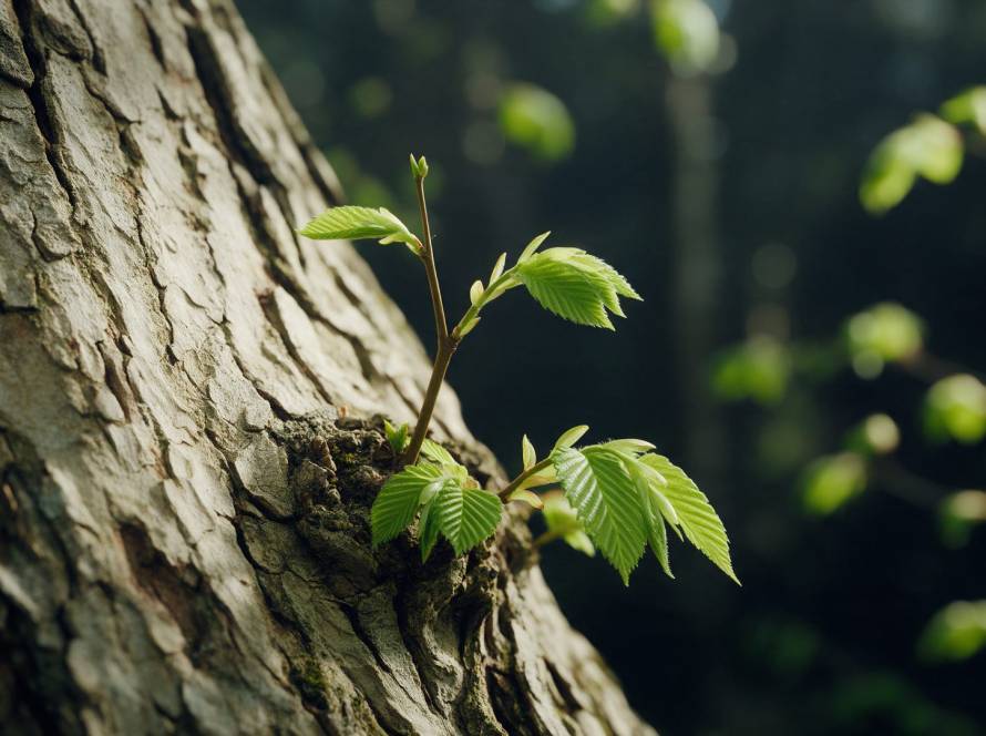 Germoglio verde su corteccia d’albero: l’elemento Legno e la primavera nella Medicina Tradizionale Cinese